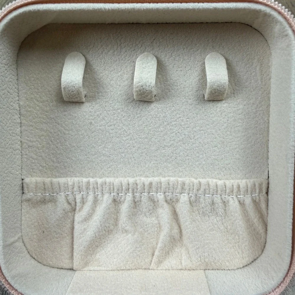 Blush Pink Travel Jewelry Case Organizer Ring Holder Zip Closure